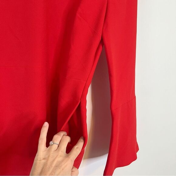 Banana Republic Red Long Bell Sleeve Mini Dress Tie Open Back Size 0 Classic - Picture 8 of 11